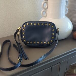 Fossil Blue and Gold Crossbody Bag with Chic Studs